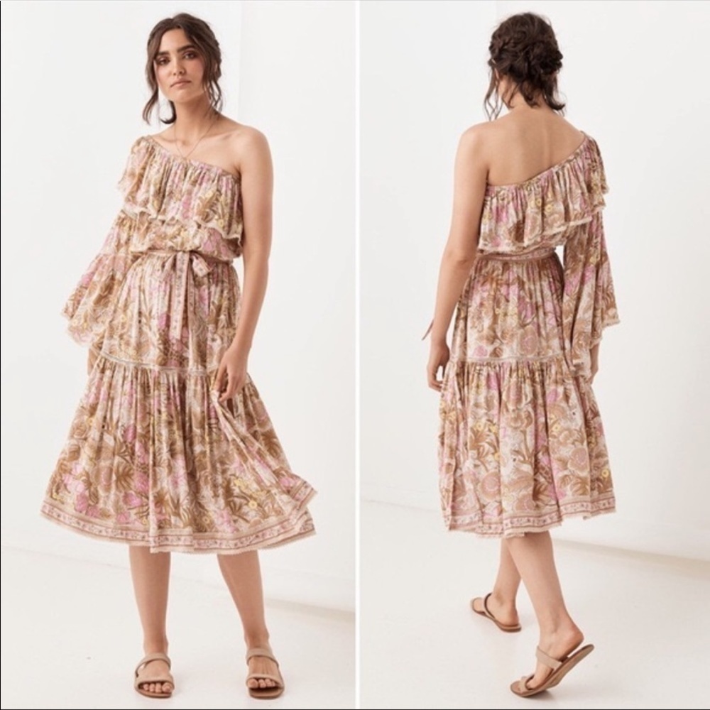 Spell One Shoulder Dress in Pink and Cream
